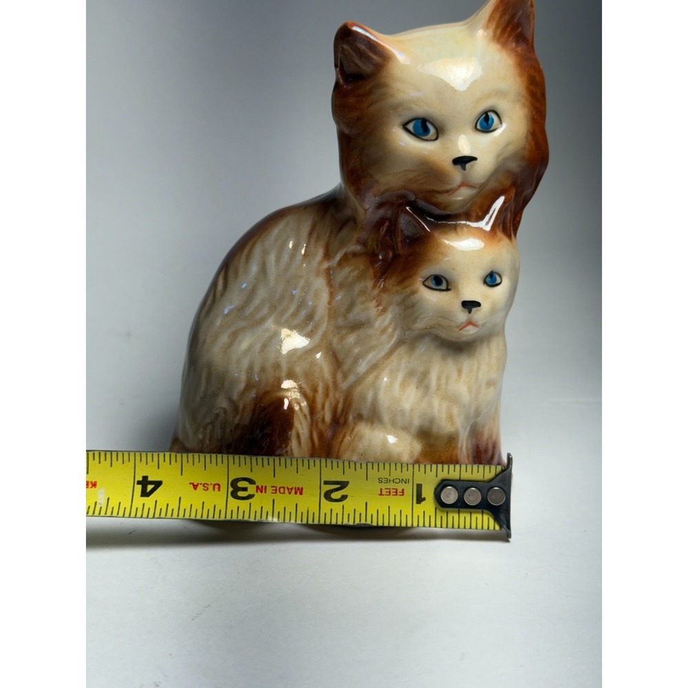 GF Brazil Ceramic Cat Figurine Mother & Kitten Brown Cream Glaze 6" Vintage - Picture 7 of 8